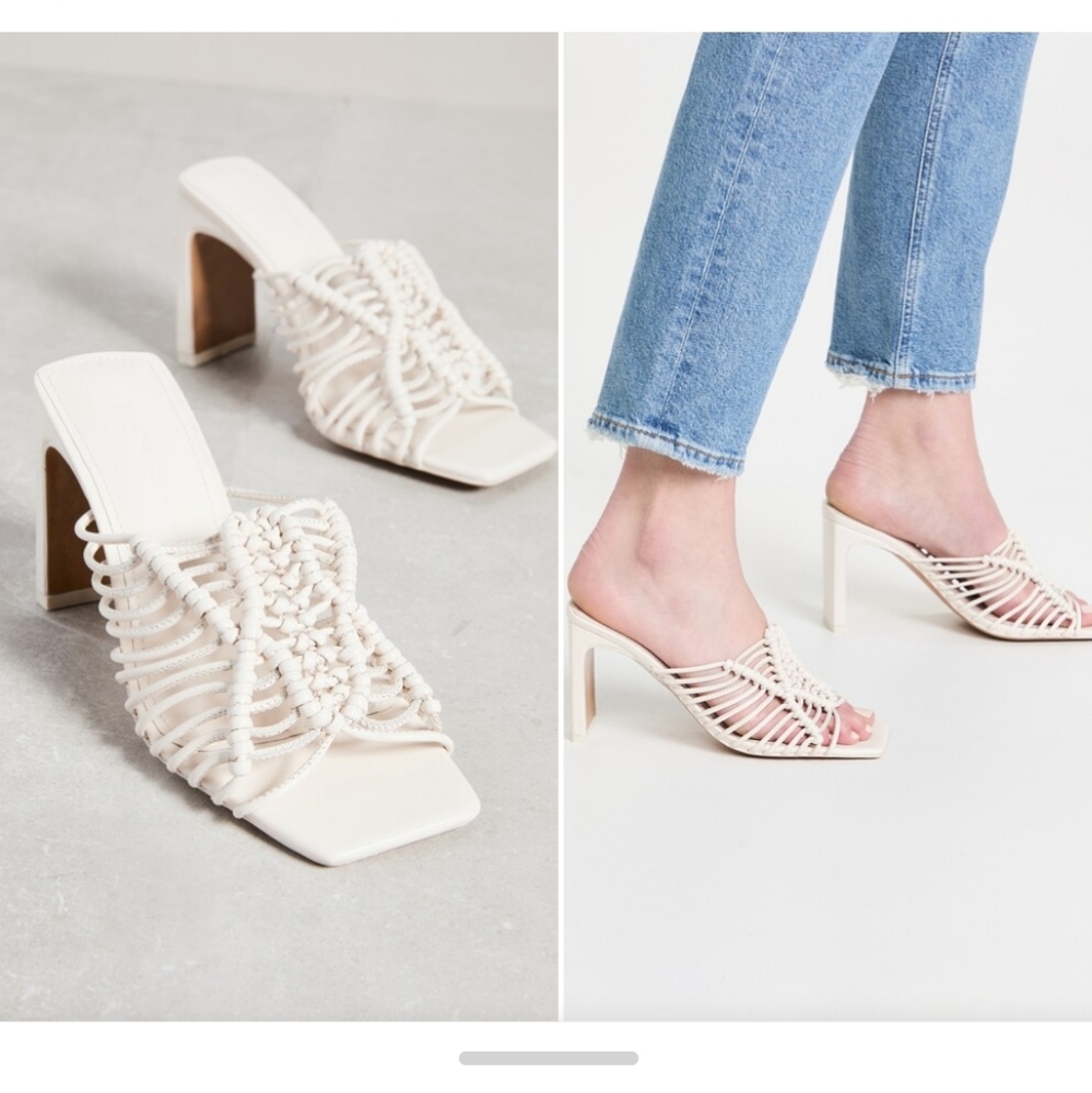 Jonathan Simkhai Cream Braided Strappy Block Heel Mules